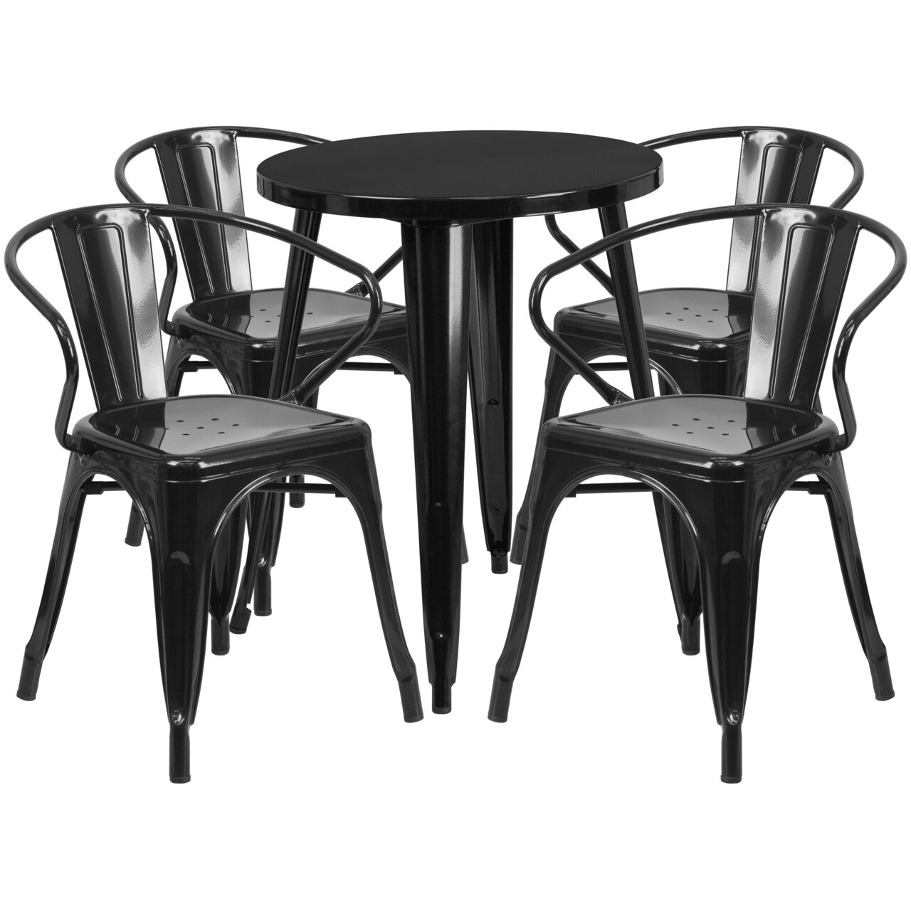 Emma and Oliver Commercial Grade 24" Round Metal Indoor-Outdoor Table Set with 4 Arm Chairs